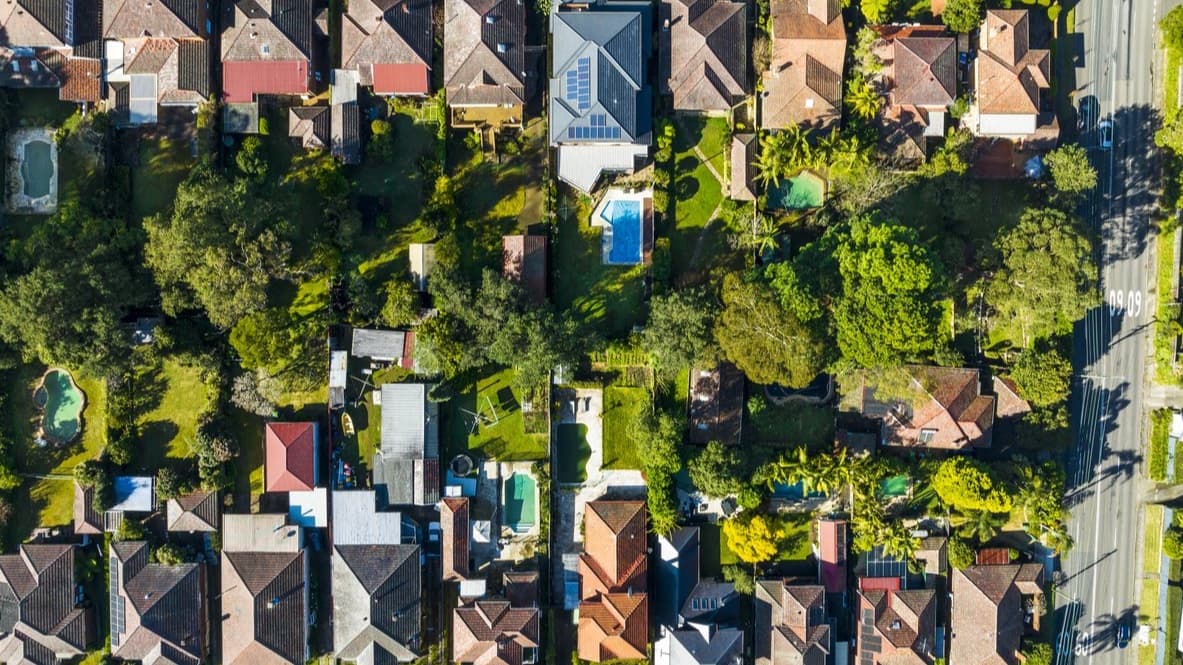 An aerial view of an Australian residential neighbourhood.